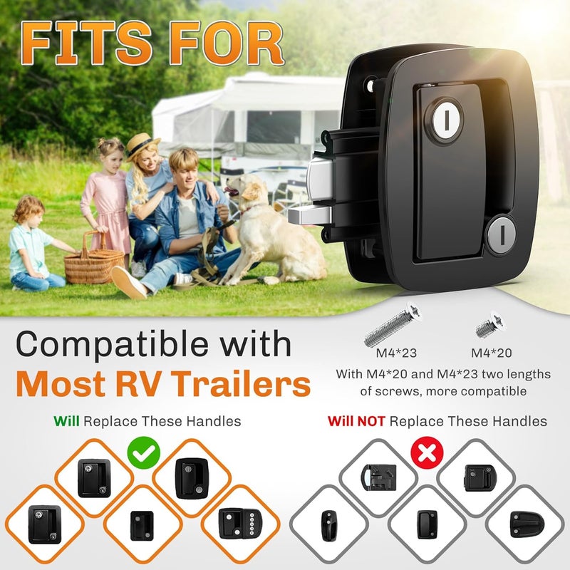 WELLUCK RV Door Lock Replacement with Paddle Deadbolt, 100% Metal Camper Door Latch Handle Lock, RV Entry Door Lock for Camper Horse Travel Trailer Cargo Hauler - Image 2